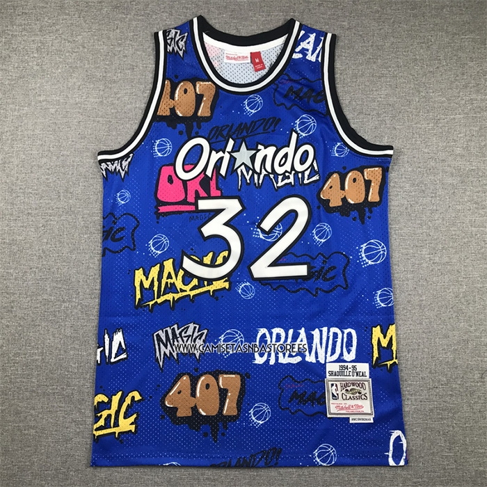 NO 32 Camiseta Orlando Magic Mitchell & Ness Slap Sticker 1994-95 Azul Shaquille O'Neal